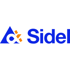 Logo Sidel bleu cosmique et orange brillant