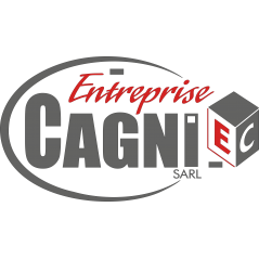 Logo Ent Cagni gris sombre et rouge géranium