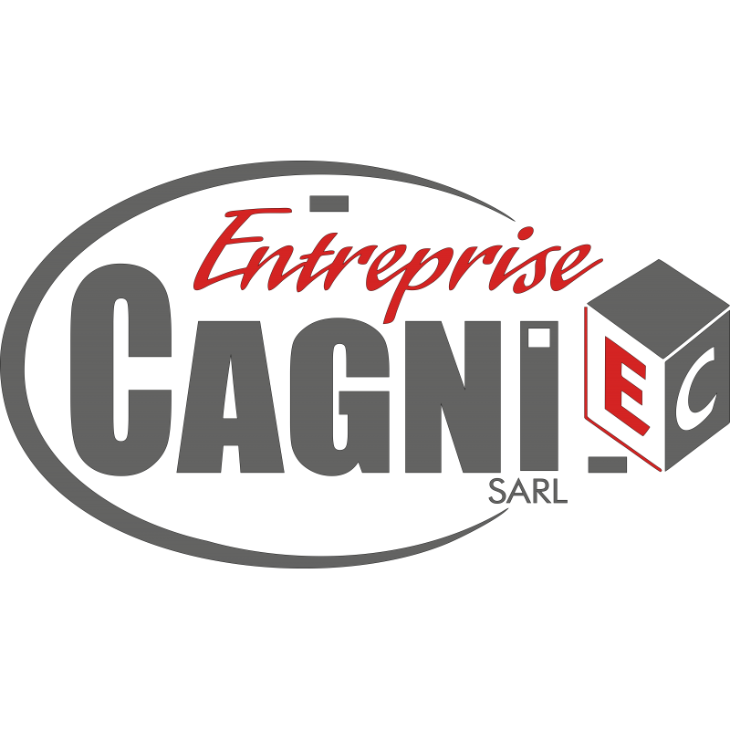 Logo Ent Cagni gris sombre et rouge géranium