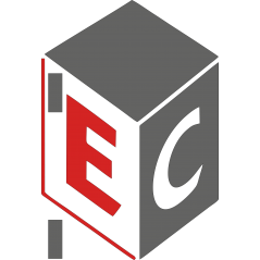Logo EC gris sombre et rouge geranium